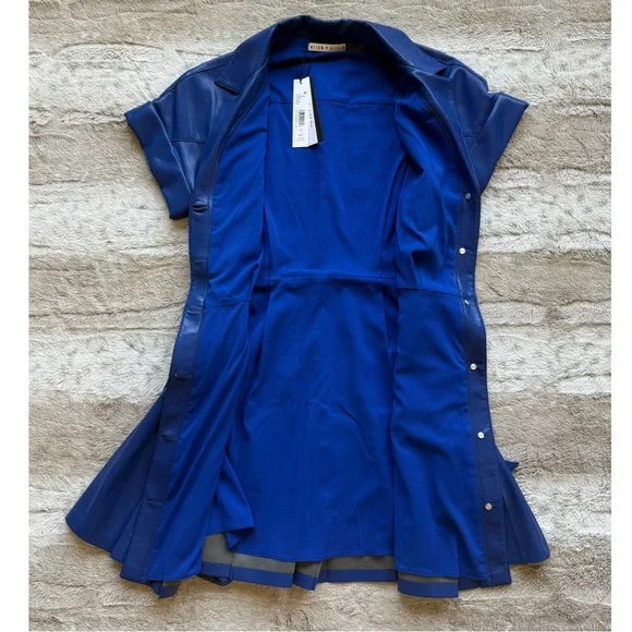 Alice + Olivia Shirley Faux-Leather Mini Shirtdress in Royal Size 2 - Picture 8 of 16